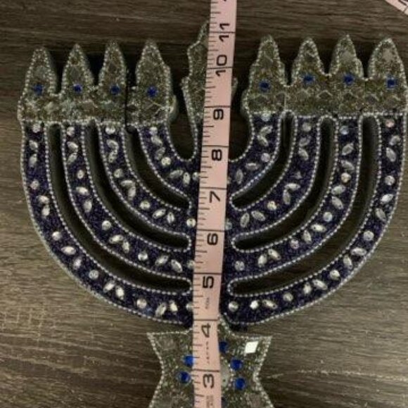 Silver and blue and sparkling Decorative Menorah - Picture 7 of 8
